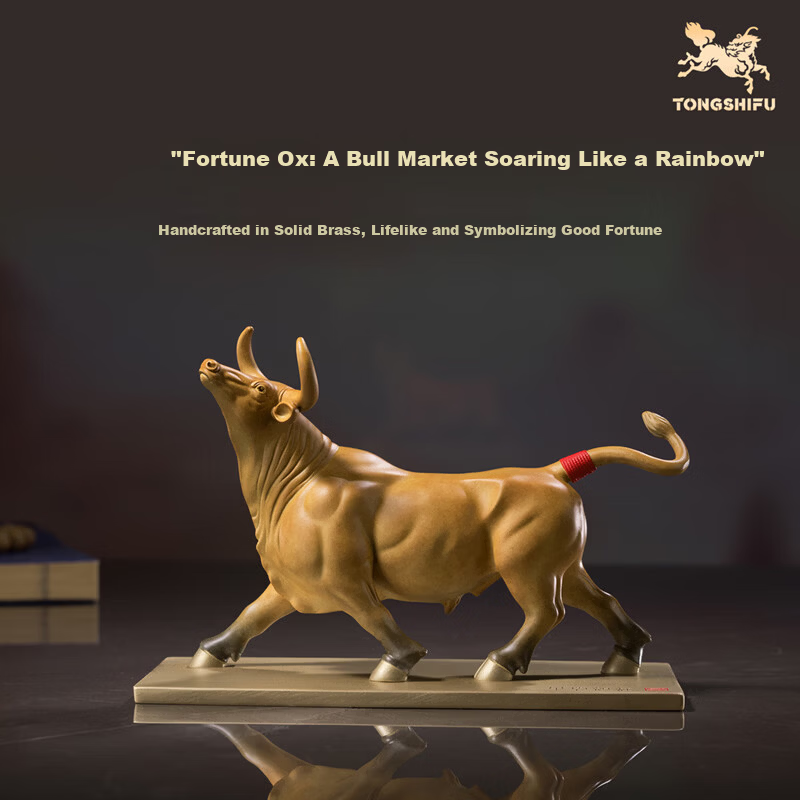 Master Tong "Fortune Bull" Copper Bull Figurine for Living Room and Office Opening Decoration Home Decor Bull Market Prosperity