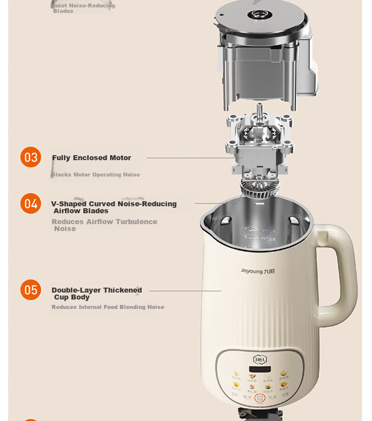 Joyoung Fully Automatic Household Blender 1.4L Soy Milk Maker Silent Filter-Free 316L Stainless Steel Self-Cleaning Juicer with Appointment DJ14X-D664 24