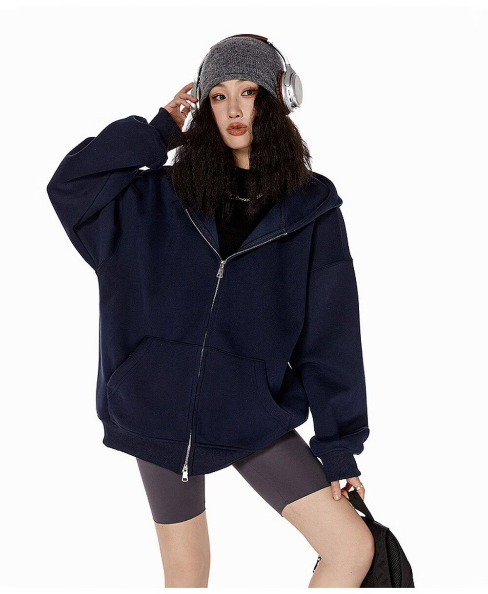 ICH MODE Women's American Style Hoodie Jacket 2026 Spring Autumn New Loose Fit Zip-up Lazy Long Sleeve Top Black S 33