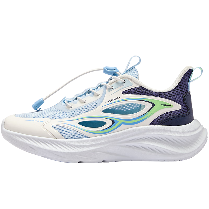 ERKE Kids Sandals Boys and Girls Children's Non-slip Beach Frame Shoes Microcrystalline White/Mist Blue/Midnight Blue Size 36