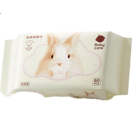Babycare Bunny Cotton Soft Wipes, 100% хлопок, влажные и сухие, 60 шт. в упаковке, 12 упаковок