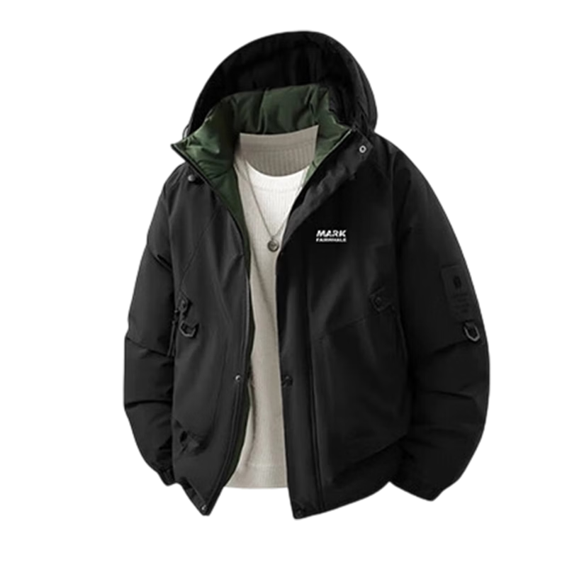 FAIRWHALE Men's Thickened Cotton Jacket Autumn Winter Casual Hooded Warm Cotton Coat Outdoor Sports Top Black 2XL