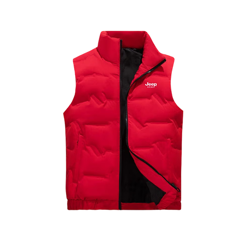 JEEP SPIRIT Men's Down Vest Winter Short Sleeveless Jacket Stand Collar Breathable Top Black XL