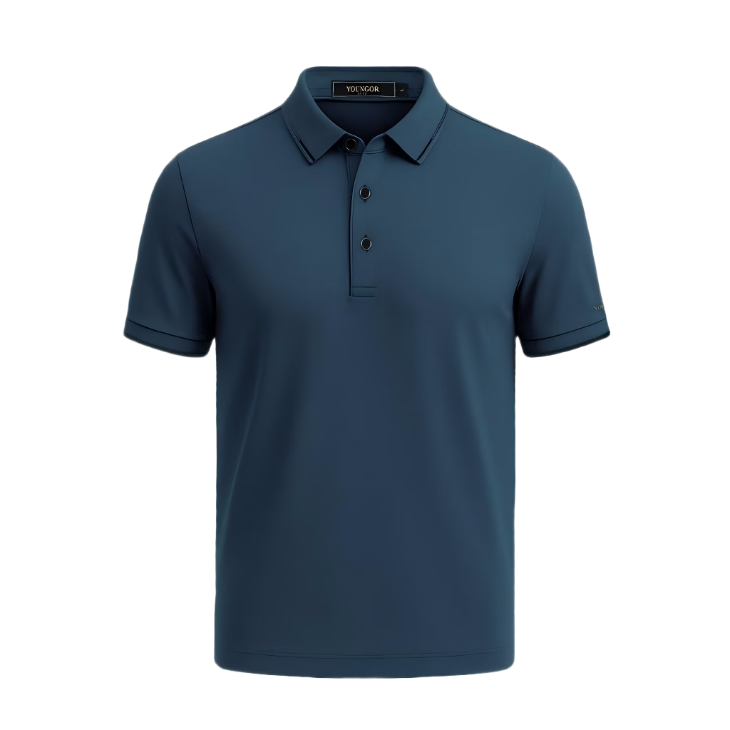 Youngor [Mulberry Silk + Cooling] Summer New Short Sleeve Polo Shirt Blue Green VSZS513123GCA