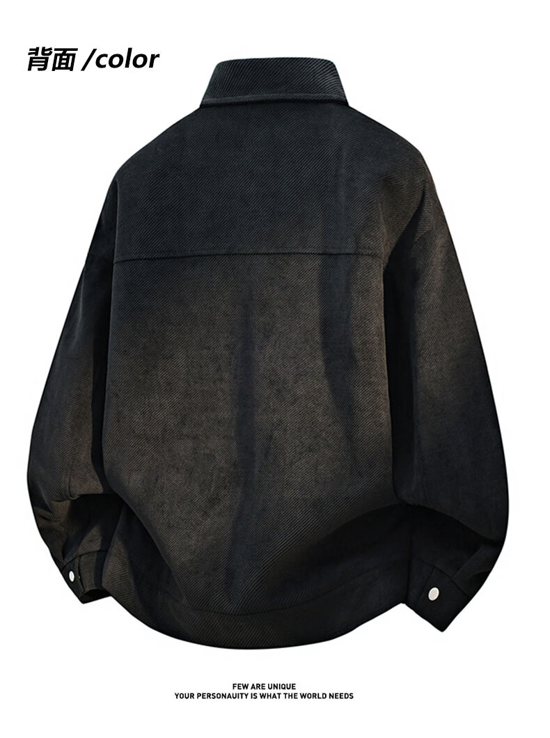 SNOOPY Men's Cotton Jacket Autumn Winter Fleece Lined American Retro Windproof Warm Turn-down Collar Workwear Coat Black Fleece Lined XL 19