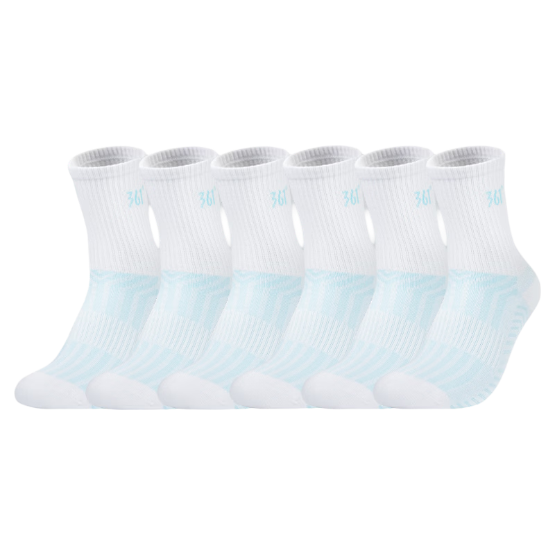361° Authentic Men's and Women's Spring Summer Sweat-Absorbing Breathable Mid-Calf Socks, Odor-Resistant Sports Long Socks, White Blue - 6 Pairs, One Size