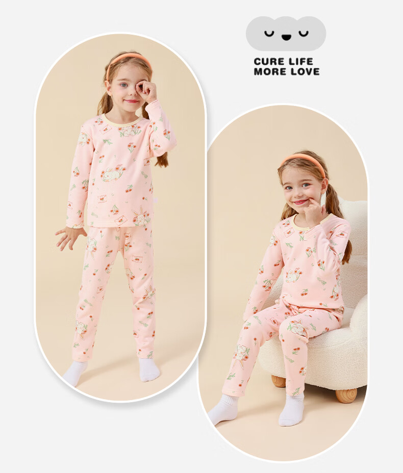 DEESHA Kids Thermal Underwear Set Girls Three-Layer Quilted Autumn Clothes Autumn Pants Pajamas Winter Thickened School Uniform Essential 5