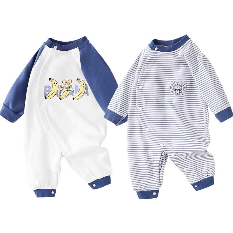 Shubeiyi 2-Pack Baby Clothes Newborn One-Piece Suit Full Moon Birthday Infant Romper Spring Summer Cotton Navy Blue Size 59
