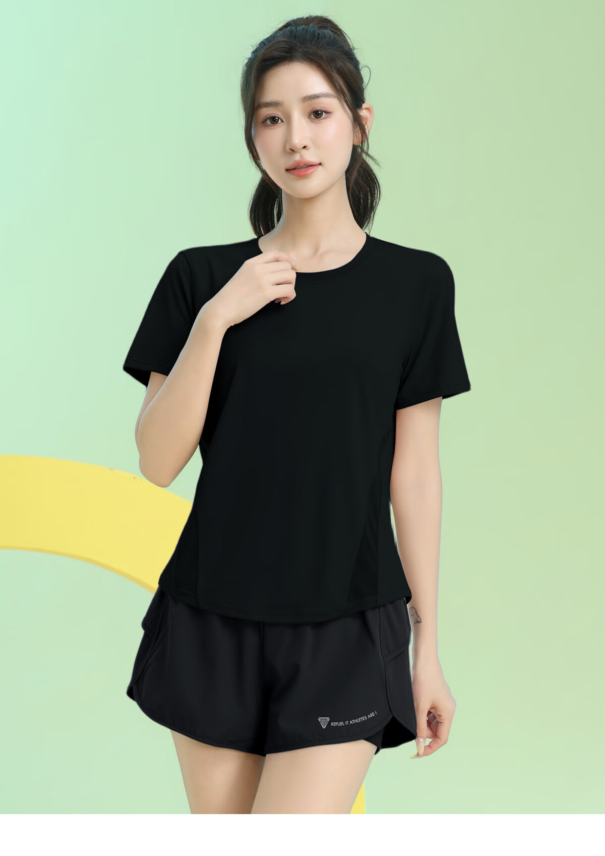 Baisirong Women's Professional Outdoor Morning Running Short Sleeve Quick-Dry Fitness Running Sports Set Loose High Elasticity Yoga Wear 9