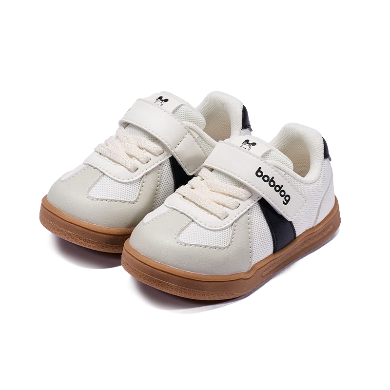 BOBDOG Toddler Baby First Walking Shoes Unisex Kids Trainer Shoes 2026 Spring New Soft Sole Non-Slip White Gray Size 21