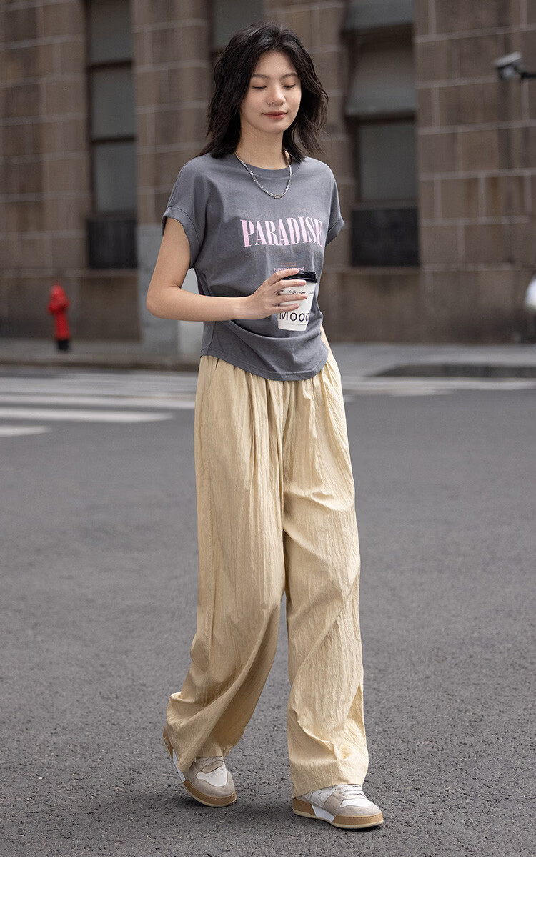Demana Pleated Casual Pants Summer Loose Comfortable Elastic Waist Wide-Leg Long Pants for Women 23
