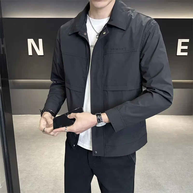 ROMON Men's Jacket Spring Autumn Turn-down Collar Business Casual Workwear Windproof Coat Khaki 3XL 11