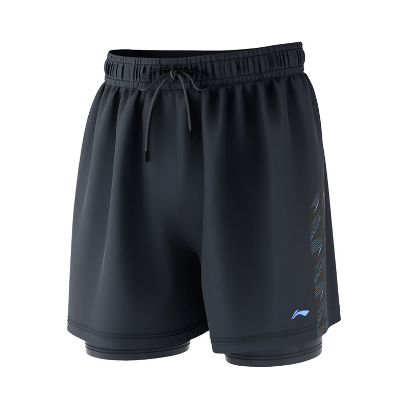 LI-NING Men's Plus Size Swim Trunks Large Loose Fit Hot Spring Swimsuit 856 Black 3XL