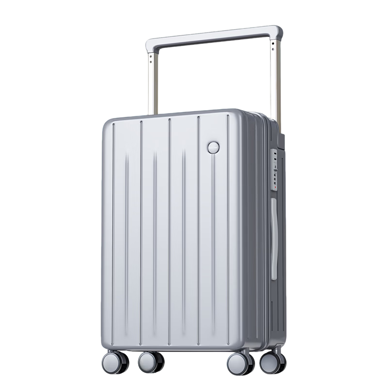 Fandia Wide Rod Luggage Unisex Multifunctional Leather Suitcase Password Travel Carry-on Snow Mountain Silver 20 Inch