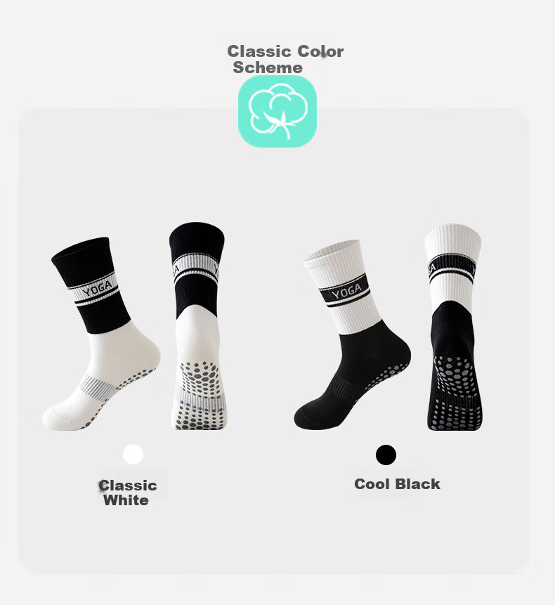 VICTORIATOURIST Women's Sports Socks 2 Pairs Non-Slip Yoga Pilates Training Mid-Calf Fitness Socks 14