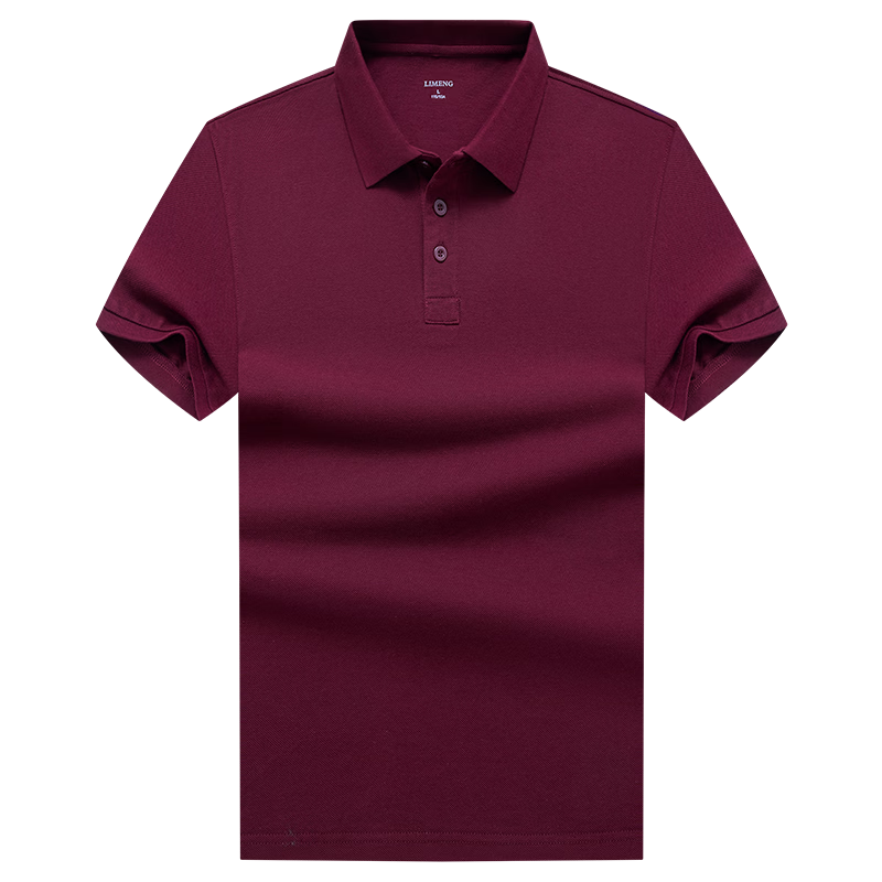 LIMENG Pure Cotton Men's Business Polo Shirt Summer Loose Solid Color Collared T-Shirt Wine Red 3XL