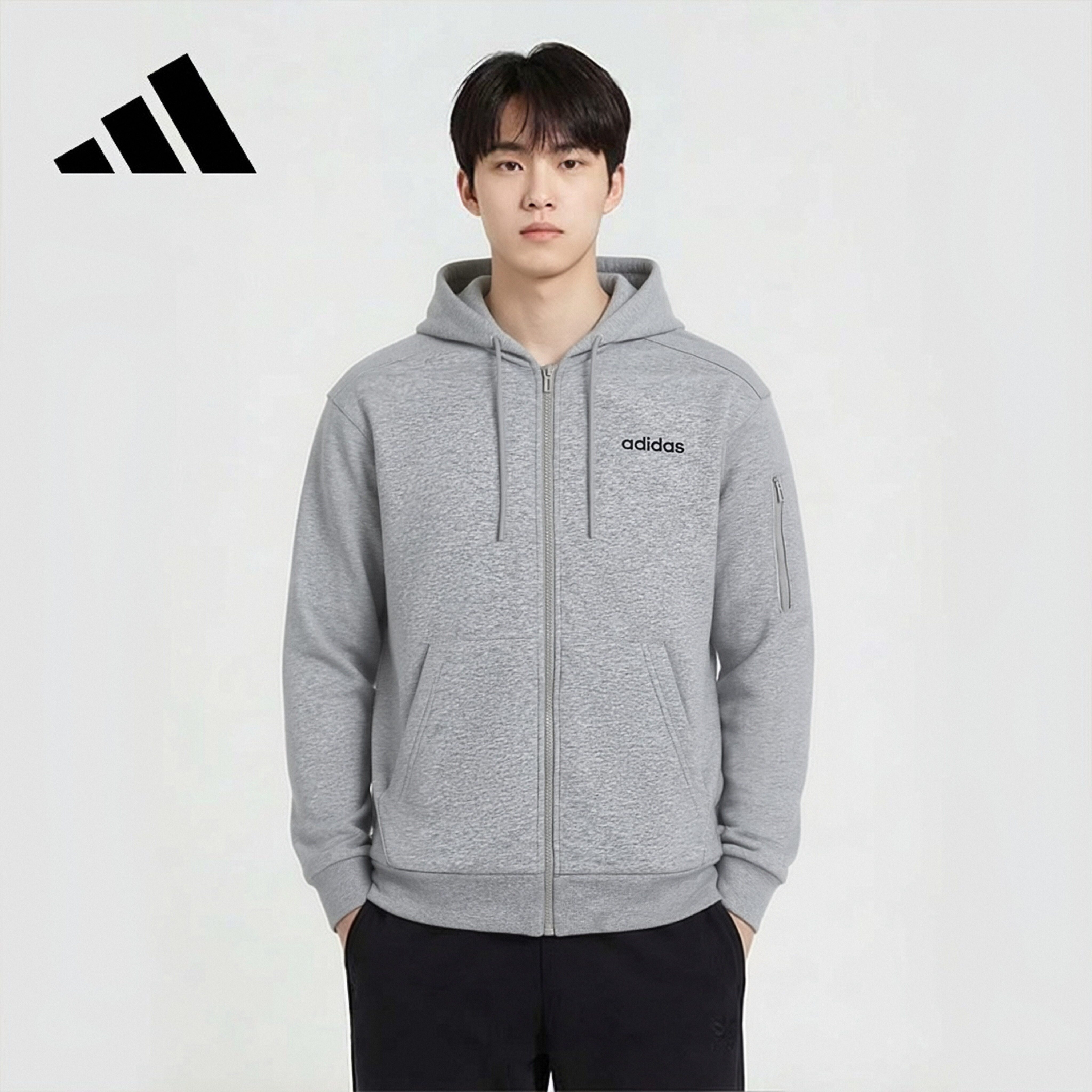 Adidas Men's Fashion Trendy Sports Outdoor Comfortable Knit Full-Zip Jacket JF3323