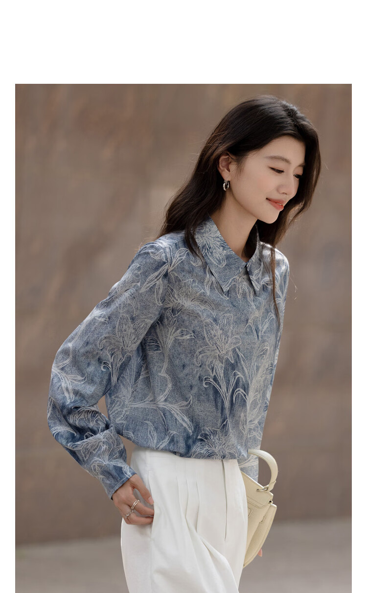 Demana Ink Tie-Dye Spring Vintage Line Print Shirt with Back Collar Opening and Small Button Women's Top 11