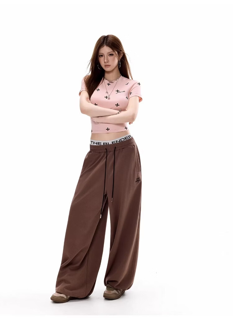 ICH MODE American Style All-Over Print Slim Fit Cropped T-Shirt for Women 2026 New Summer Hot Girl Round Neck Top Small Shoulder Pink L 18