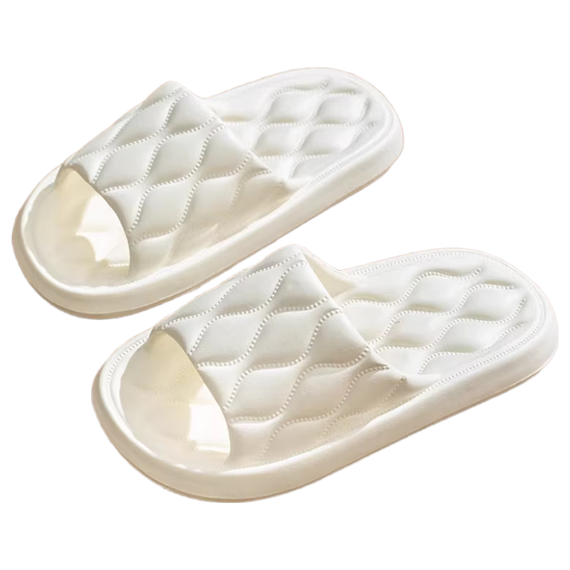 Qiumuxi Women's Thick-Soled Non-Slip Breathable Bathroom Soft Elastic Slippers, Milky White, Size 38-39