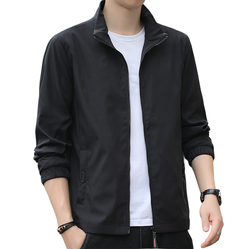 Pierre Cardin Men's Jacket Spring Autumn Lightweight Business Stand Collar Outdoor Windproof Casual Black L
