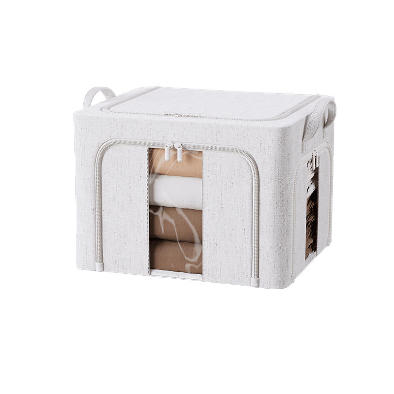 Bangnimeijia Cotton Linen Fabric Storage Box, Clothes Organizer for Seasonal Changes, Home Wardrobe, Rust-Proof, 66L Large Capacity, Front-Opening Style