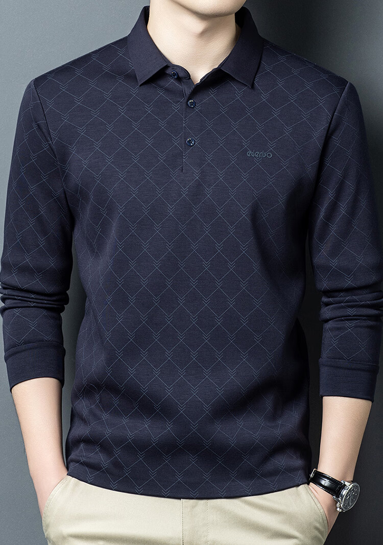 Edenbo Men's Long Sleeve Fleece-Lined Polo Shirt Autumn Winter Dense Fleece Mesh Top Dark Blue 175/92A (XL) 2