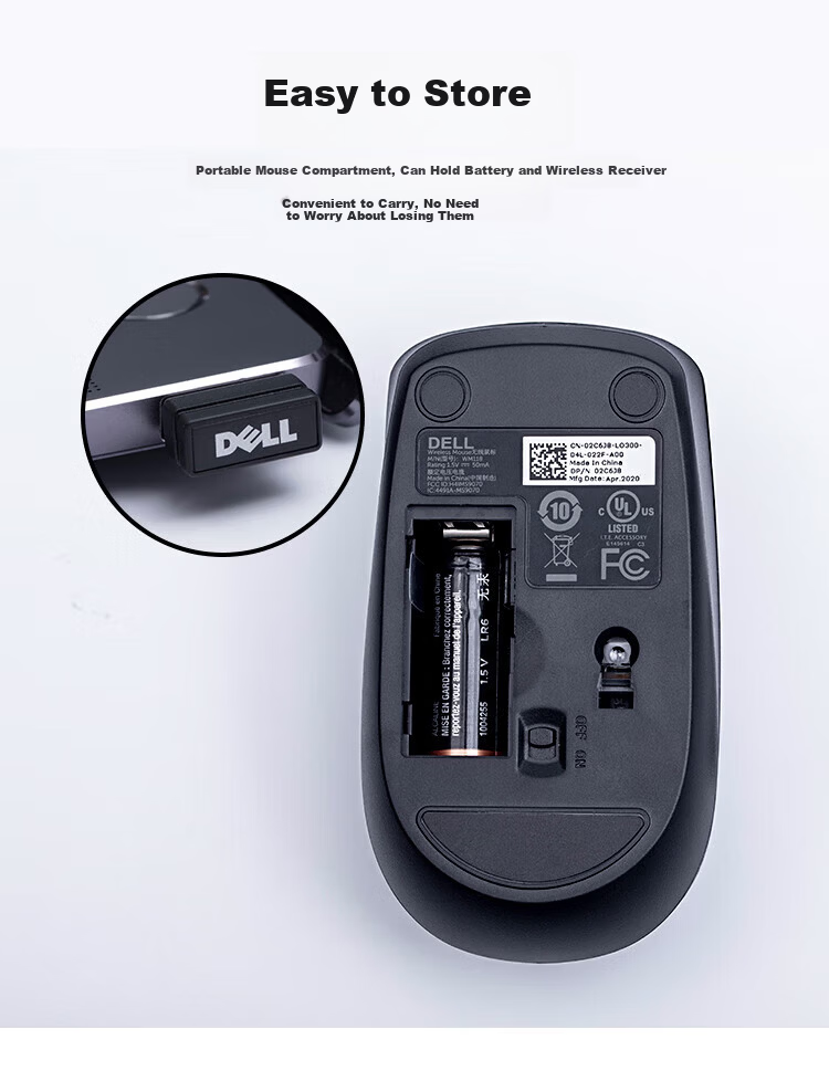 Dell WM118 Wireless Mouse Office Symmetric Mouse 2.4G Receiver Black 10