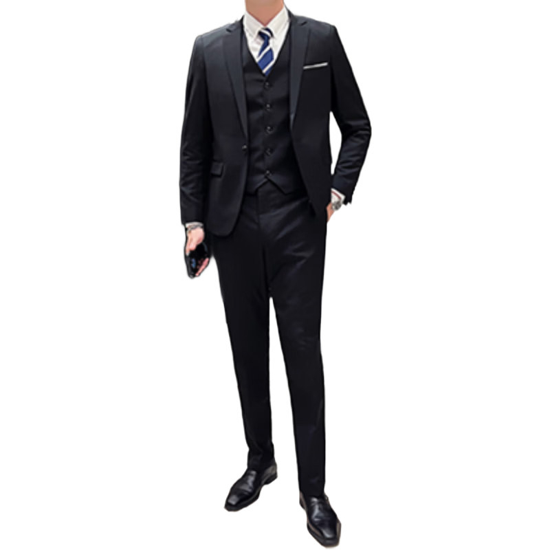 TUCANO Men's Business Casual Korean Style Three-Piece Suit Spring and Autumn Black 5XL