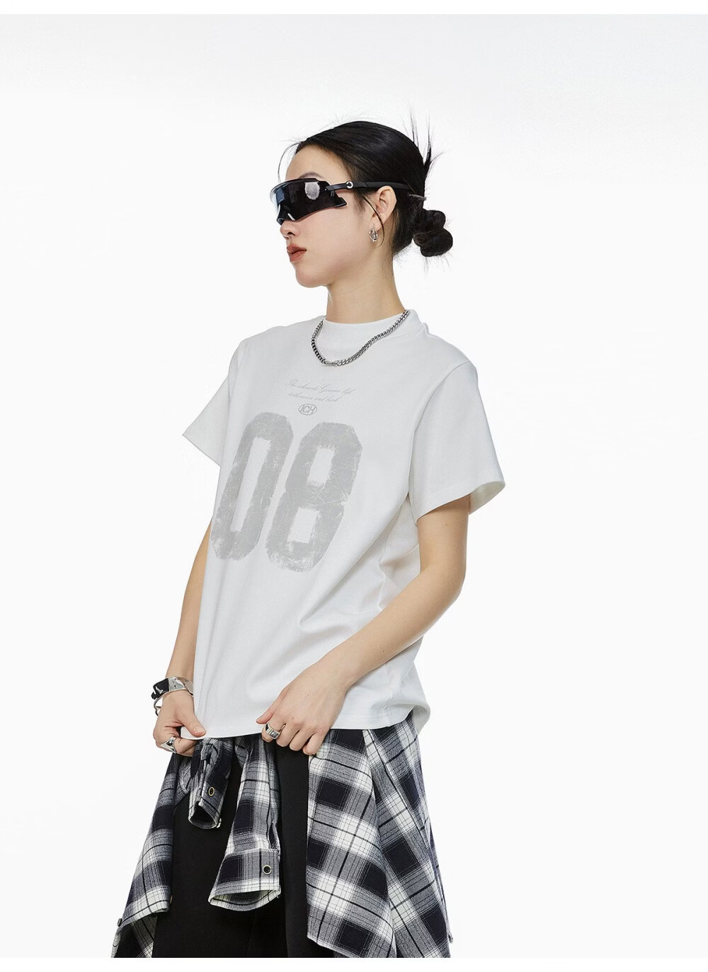 ICH MODE Women's American Slim Fit Shoulder T-Shirt 2026 Summer New Printed Short Sleeve Sports Top White L 10