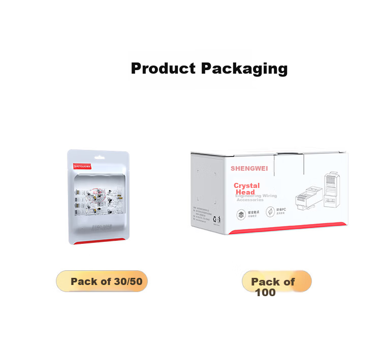 Shengwei Engineering Grade Cat6 30U Gold-Plated Unshielded RJ45 Ethernet Connector Crystal Head Gigabit Network Cable Connector 100pcs CRJ6100X 4