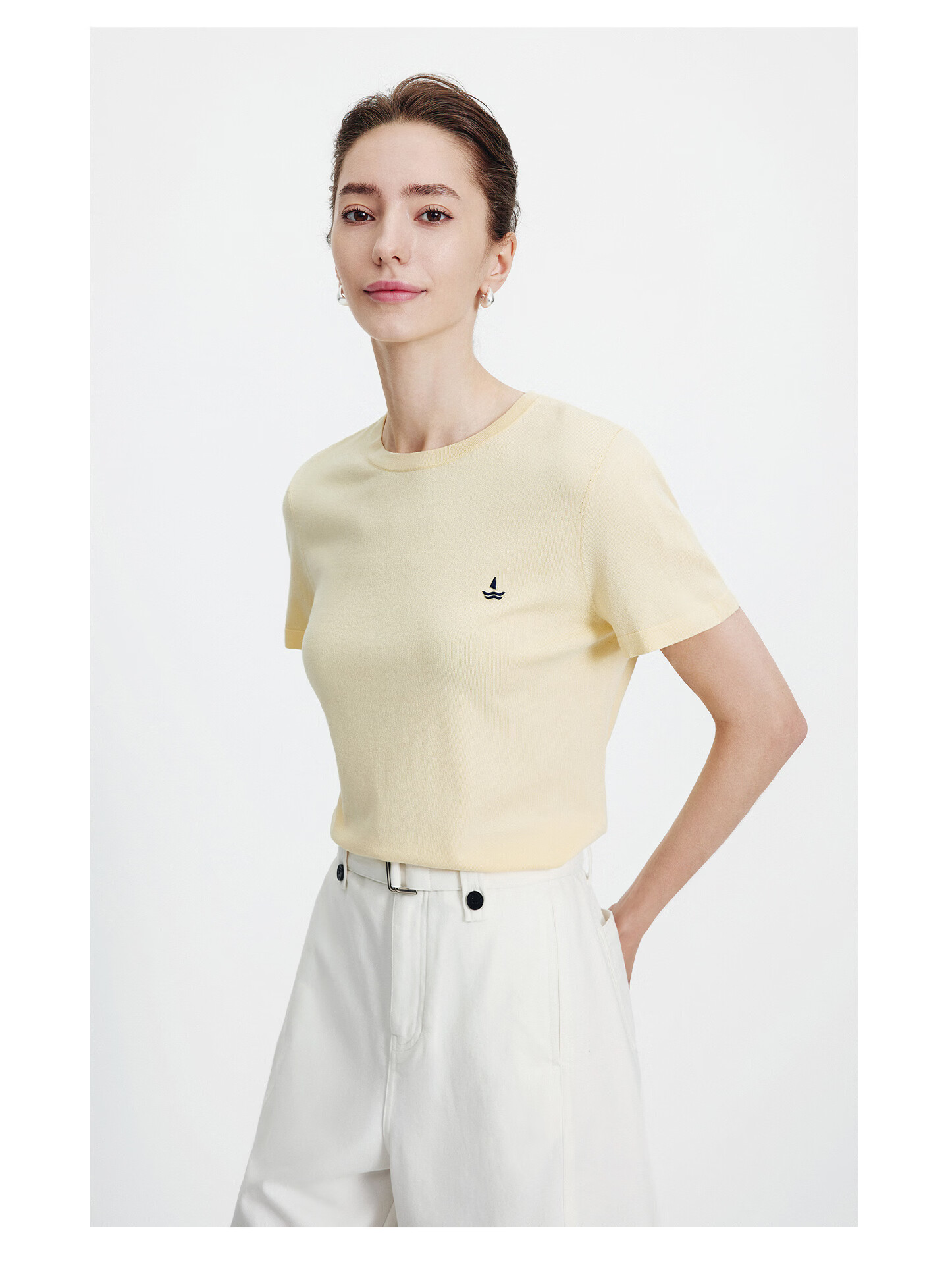 Navigare Small Sailboat Basic Short Sleeve T-Shirt Women 2026 New Round Neck Solid Color Knit Top 2325506507 45