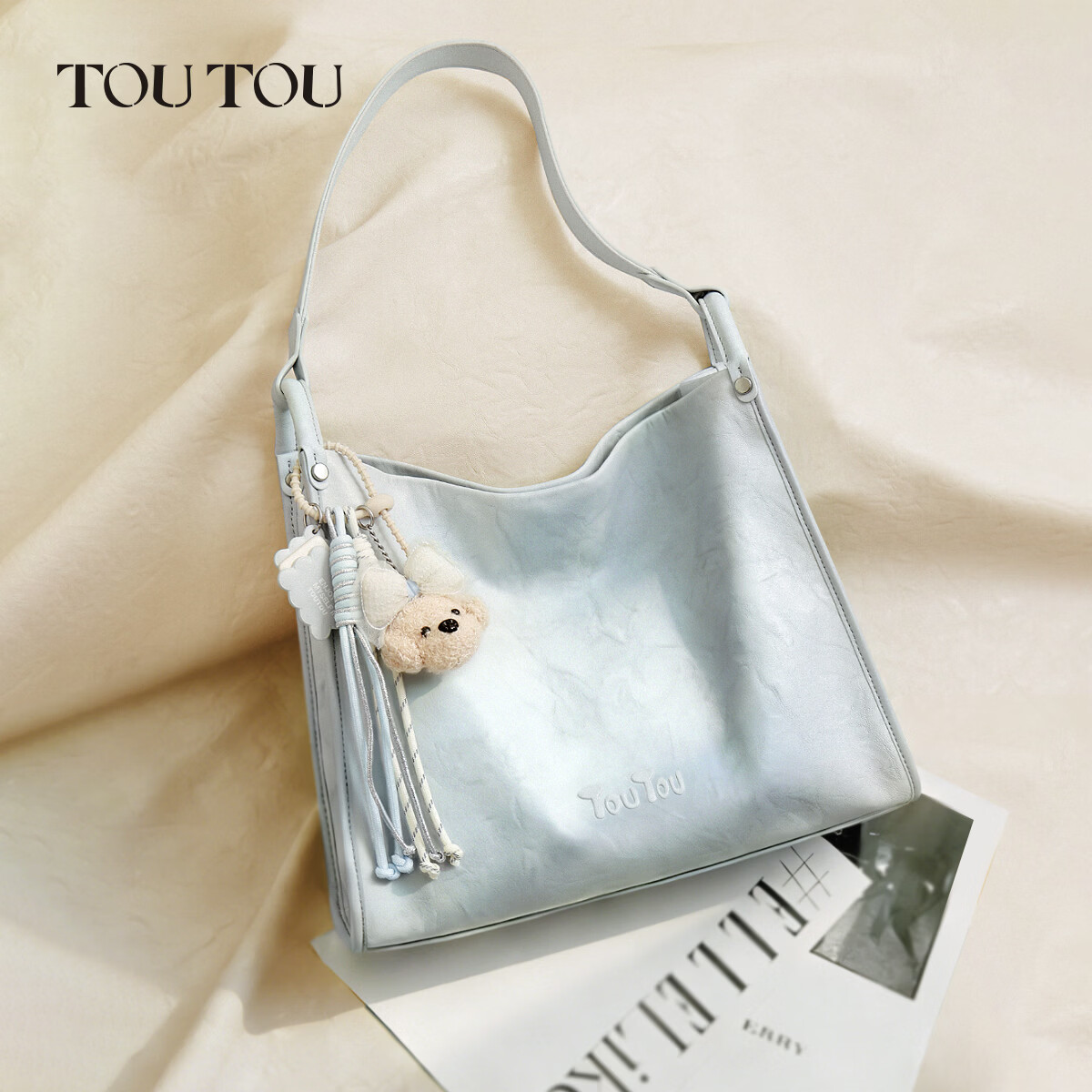 Toutou 2026 New Blue Tote Bag Women's Soft Leather Shoulder Underarm Bag for Work Commuting Birthday Gift for Girlfriend