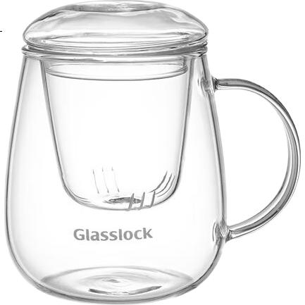 Стеклянный чайный стакан GLASSLOCK с ситечком для заваривания чая, термостойкий, 350 мл, для дома и офиса