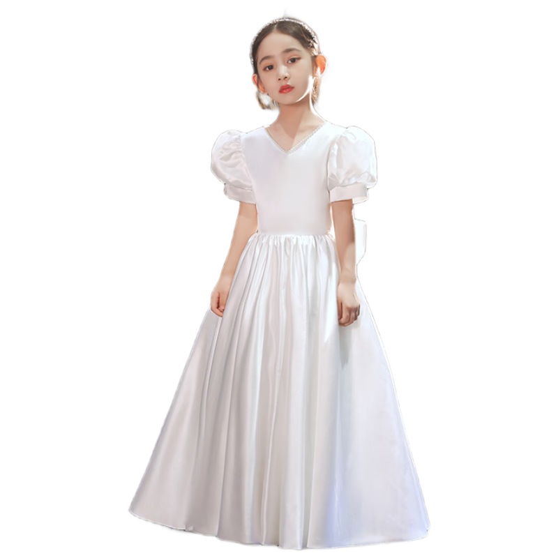 Hanquan White Host Dress Girls Birthday Princess Dress Children's Violin High-end Piano Performance Dress Big Kids