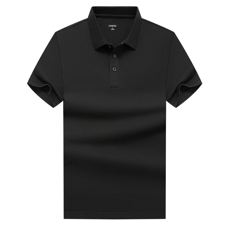 LIMENG [Pure Cotton T-Shirt] Men's Business Polo Shirt, Summer Loose-Fit Solid Color Lapel T-Shirt, Black 2XL
