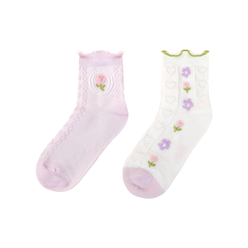 DR·KONG Kids Socks Comfortable Casual Colorful Socks (2 Pairs per Set) Spring and Autumn Style A00B1187 White/Purple