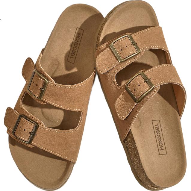 MONDOBELL Sandals, Half Slippers, Retro Birkenstock Style, Flat Soles, Spring And Summer Wear, Fashionable Casual Versatile Soft-Soled Women's Slippers, Camel Color, Size 36