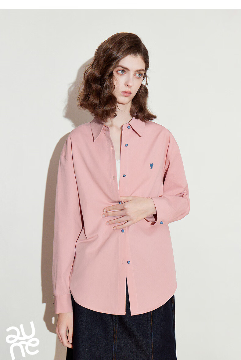 Chuyua Heart Embroidery Shirt Women 2025 Autumn New Simple Versatile Solid Color Pure Cotton Blouse White L 16
