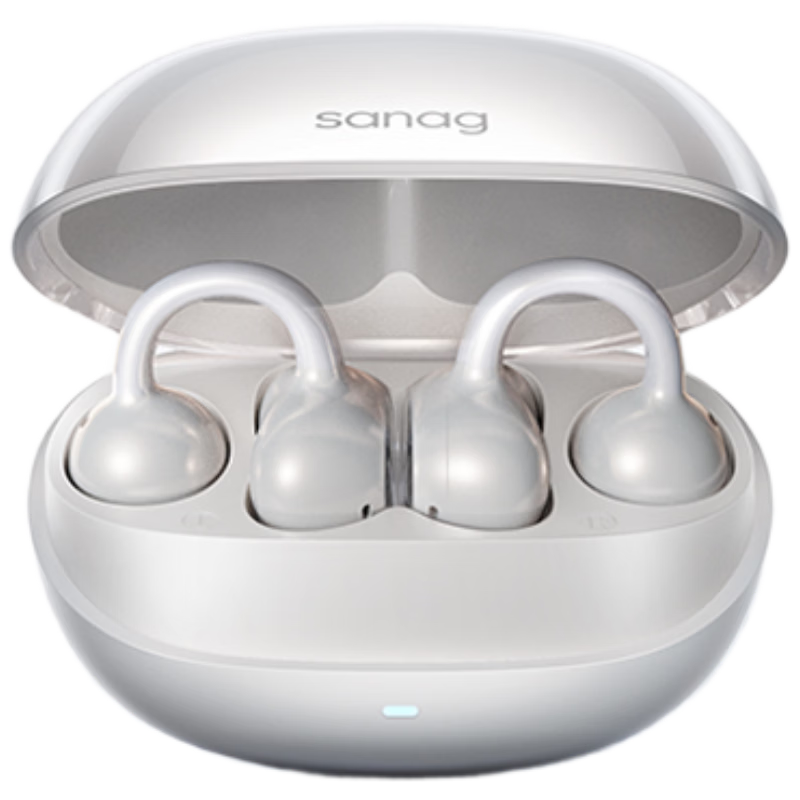 SANAG Sena S8S Ultra Ear Clip Bluetooth Headphones Bone Conduction Open-Style AI Sports Earphones Compatible with Apple Xiaomi White