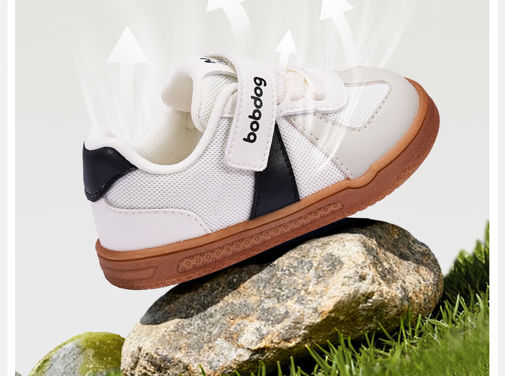 BOBDOG Toddler Baby First Walking Shoes Boys Girls Children's Trainer Shoes 2026 Spring New Soft Sole Non-Slip White Gray Size 19 17