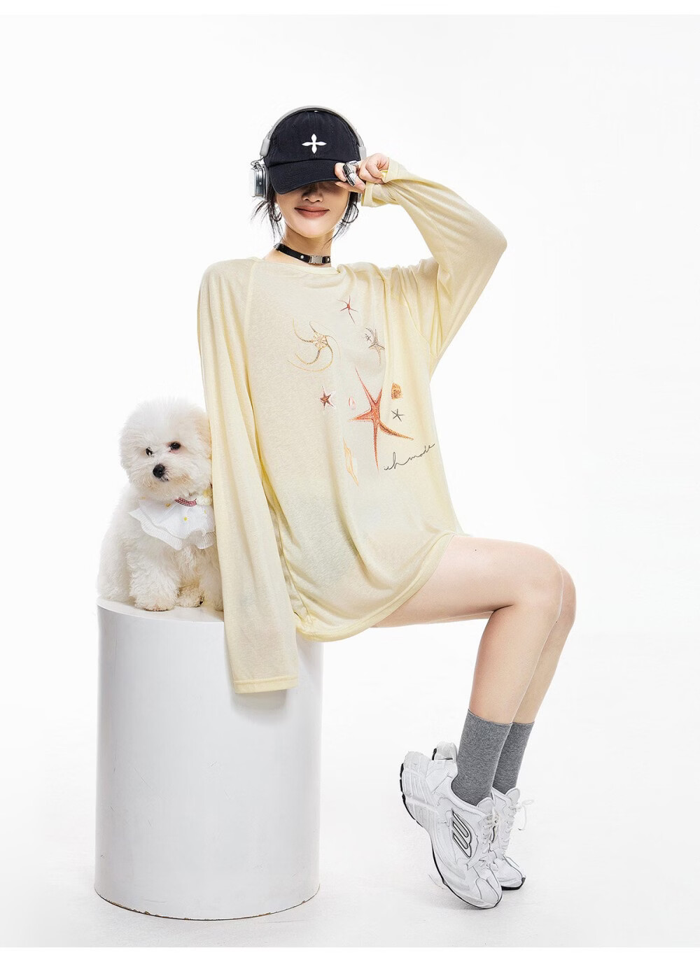 ICH MODE American Style Lightweight Cooling Physical Sunscreen Cover Shirt Women Summer New Loose Long Sleeve T-Shirt White S 17