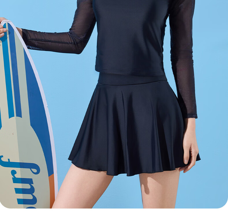 Li-Ning Women's Two-Piece Swimsuit, Skirted Style with Boy Shorts And Long Sleeves, Conservative, Tummy-Concealing, Slimming, Vacation And Hot Spring Swimwear, 484 Black, Size M 2