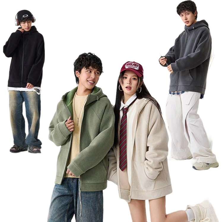 Jeanswest Men's Winter Thickened Fleece Jacket with Double-sided Plush Hooded Coat for Teenagers