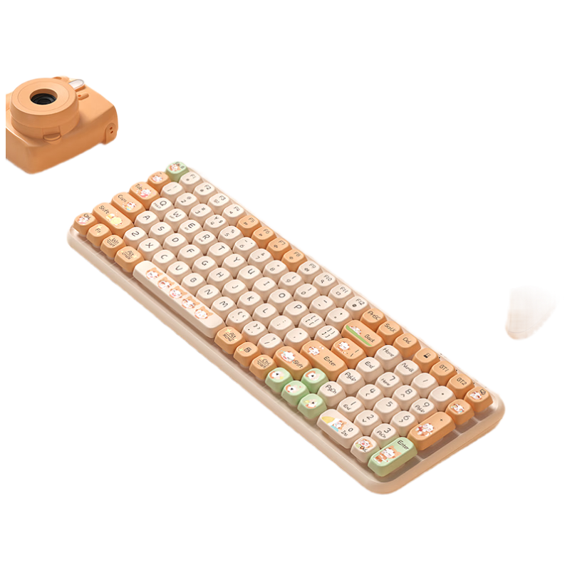 B.O.W Hangshi K509DL Wireless Bluetooth Tri-Mode Keyboard for Huawei Xiaomi Apple Laptop Desktop Rechargeable Portable Soft Orange Cat Girl Office Gaming Universal