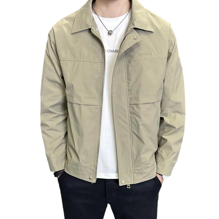 ROMON Men's Jacket Spring Autumn Turn-down Collar Business Casual Workwear Windproof Coat Khaki 3XL