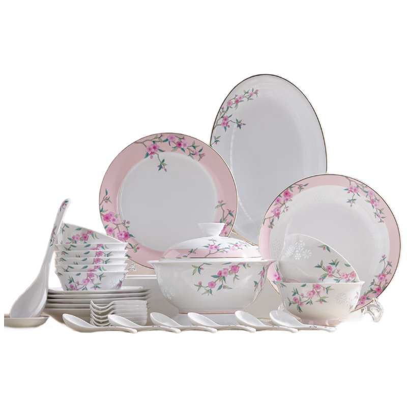 Fuyu Ceramics Jingdezhen Dinnerware Set Home Use Bowls Plates Chinese Style Simple Modern Gift Manting Fangfei 30-Piece