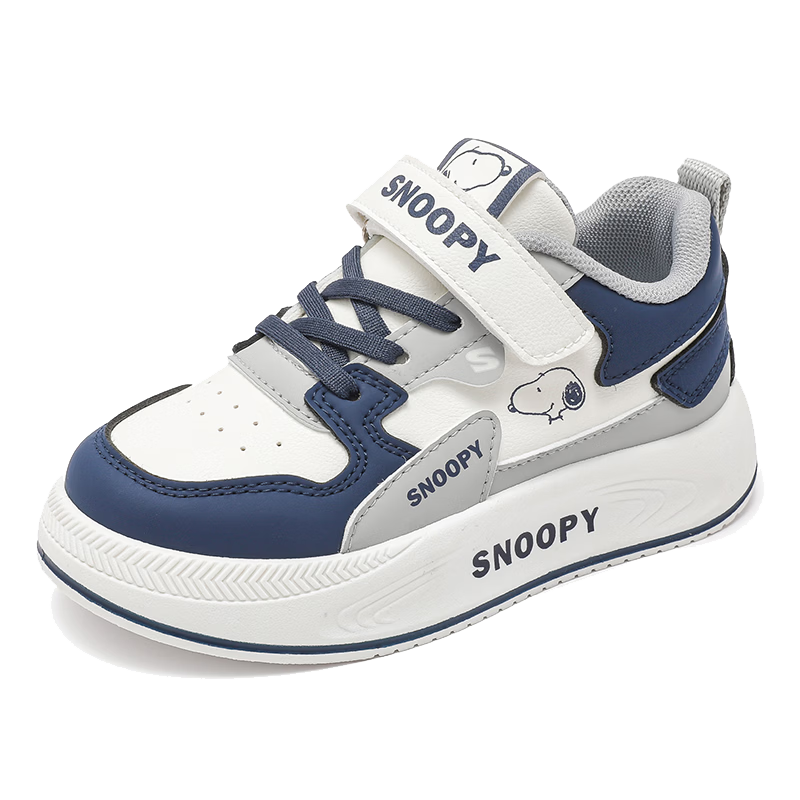 SNOOPY Spring and Autumn Boys Lightweight Sports Shoes Girls Velcro Soft Sole Casual Shoes Kids Running Shoes 0010 White/Blue Size 38