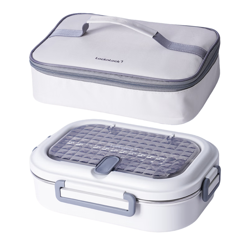 LOCK&LOCK Diamond Pattern Large Capacity Stainless Steel 5-Compartment Lunch Box 1.5L Gray with Free Lunch Bag