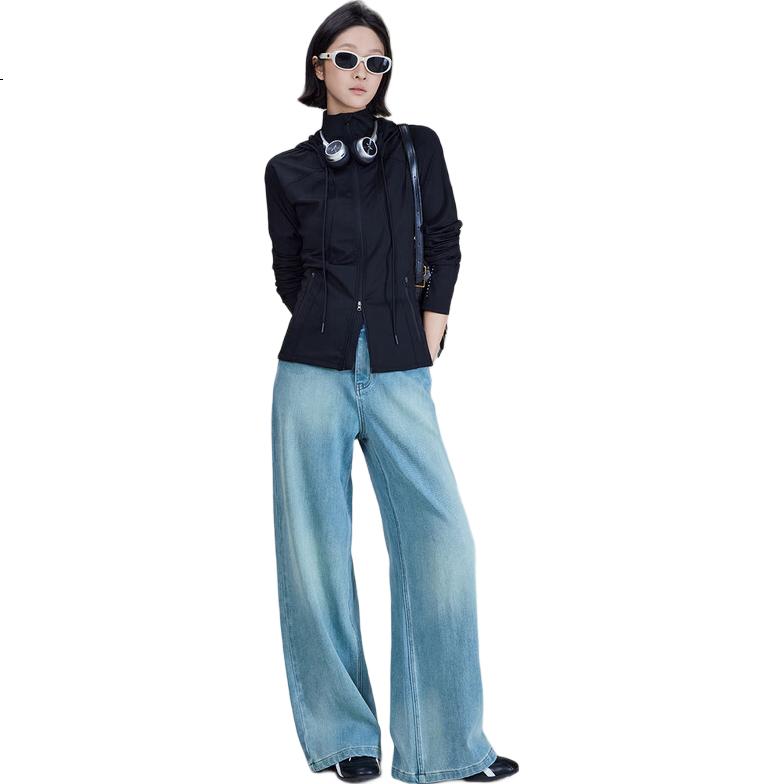 MEIYANG Drawstring Pants No. 2 Denim Straight-Leg with Stretch in Four Directions [60 Series], Blue-Green, 2XL